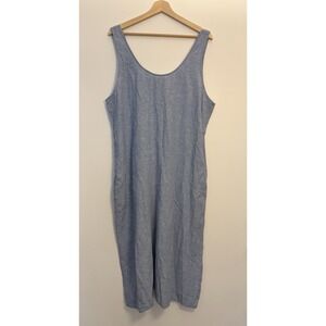 M&S Collection Linen Blend Chambray Midi‎ Shift Dress Size 14 Lagen Look Pockets